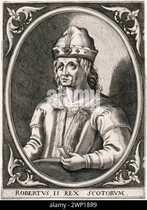 King Robert II of Scotland (1316-1390), King of Scots, 1371-1390, first monarch of the House of Stewart, portrait engraving, 1602 Stock Photo