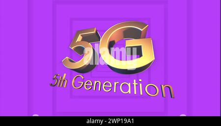 Digital image of 5g text against concentric squares on purple background Stock Photo