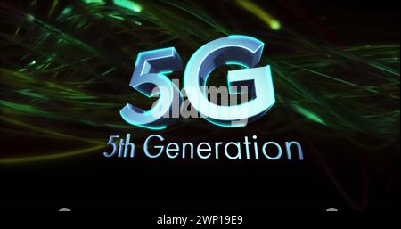 Digital image of 5g text against green waves on black background Stock Photo