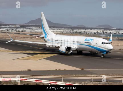 A Boeing 737-8 MAX of Enter Air at Lanzarote Arrecife Airport Stock Photo