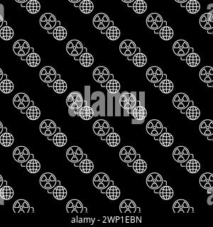 Earth Globe and Nuclear Bomb in Space vector concept thin line seamless pattern Stock Vector