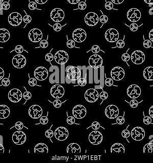 Earth and Nuclear Orbital Bomb in Space vector concept thin line seamless pattern Stock Vector