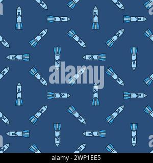 Missile or Rocket with Nuclear Bomb in Space vector concept colored seamless pattern Stock Vector