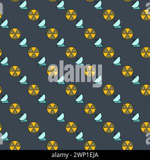 Antenna and Radiation sign colored seamless pattern. Vector Space-Based Nuclear Weapons concept creative background Stock Vector