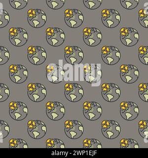 Earth Globe and Nuclear Weapon Satellite in Space vector concept colored seamless pattern Stock Vector
