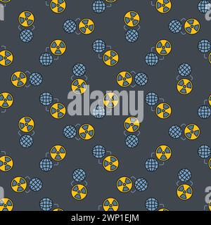 Nuclear Bomb in Space and Earth Globe vector concept colored seamless pattern Stock Vector
