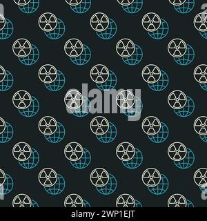 Earth Planet with Radiation sign vector concept seamless pattern in outline style Stock Vector