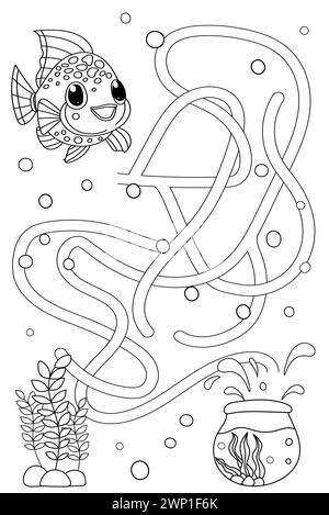 Circle maze. Game for kids. Fish. Puzzle for children. Round labyrinth ...