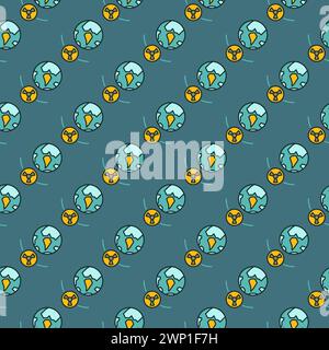 Nuclear Orbital Bomb in Space and Earth vector concept colored seamless pattern Stock Vector