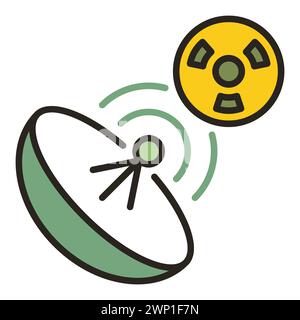 Parabolic Antenna and Radiation vector Satellite Dish concept colored icon or symbol Stock Vector