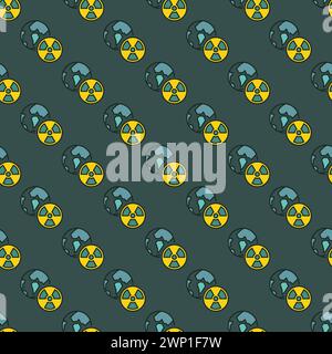 Radiation Sign with Earth Globe vector concept colored seamless pattern Stock Vector