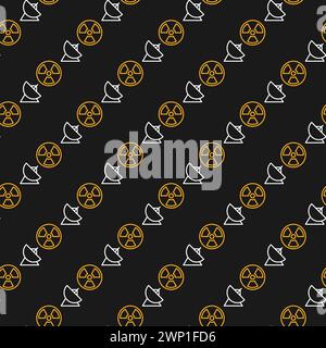 Parabolic Antenna and Radiation sign line seamless pattern - vector Space-Based Nuclear Weapons concept linear background Stock Vector