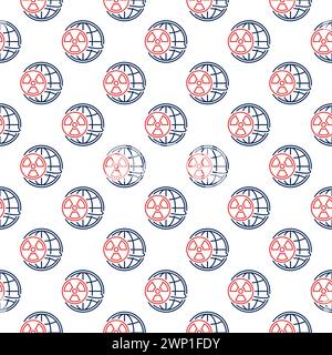 Radiation symbol with Earth Globe vector concept seamless pattern in thin line style Stock Vector