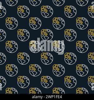 Nuclear Weapon Satellite in Space and Earth vector concept outline seamless pattern Stock Vector