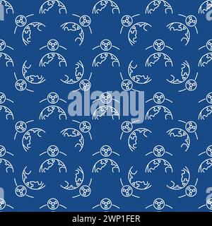 Orbital Nuclear Weapon in Space and Earth vector concept outline seamless pattern Stock Vector