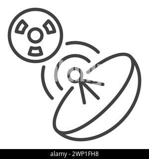 Satellite Dish and Radiation vector Parabolic Antenna concept icon or sign in thin line style Stock Vector