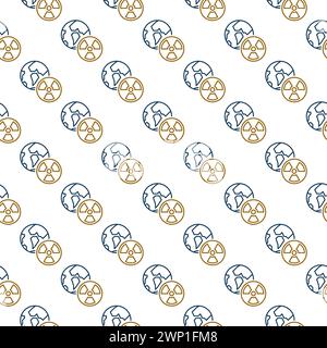 Radiation Symbol with Earth Globe vector concept seamless pattern in thin line style Stock Vector