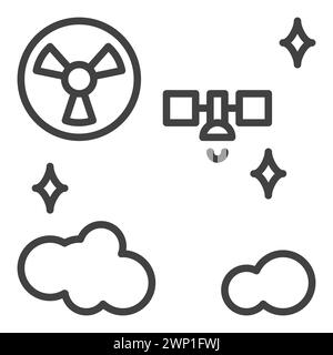 Space-Based Nuclear Weapons and clouds vector concept linear icon or logo element Stock Vector