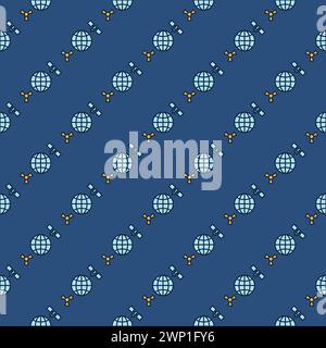 Space Based Nukes with Earth and Satellite vector concept colored seamless pattern Stock Vector