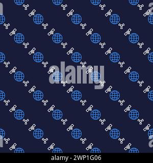 Space-Based Nukes with Earth and Satellite vector concept seamless pattern in outline style Stock Vector