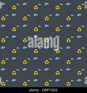 Space Based Nuclear Weapons and clouds vector concept colored seamless pattern Stock Vector