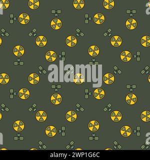 Radiation symbol and Satellite in Space vector concept colored seamless pattern Stock Vector