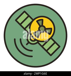 Satellite with Radiation sign vector Nuclear Weapon in Space concept round colored icon or symbol Stock Vector