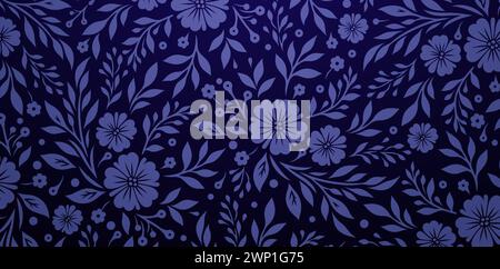Seamless floral patterned with blue flowers on a dark blue backgrounds for Fashionable modern wallpaper or textiles, book covers, Digital interfaces Stock Vector