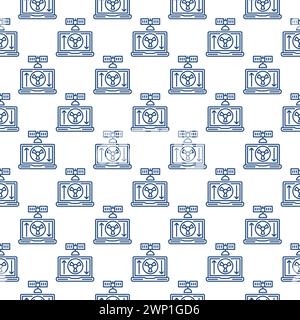 Satellite and Laptop with Radiation symbol on screen vector concept thin line seamless pattern Stock Vector