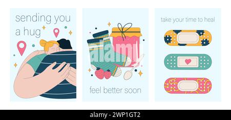 Get well soon card set. Positive and motivational poster with greeting ...
