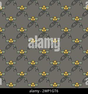 Satellite with Space Based Nuclear Weapon vector concept colored seamless pattern Stock Vector
