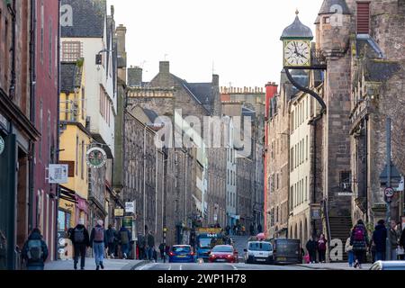 The Tolbooth Clock on the Royal Mile, Edinburgh Stock Photo