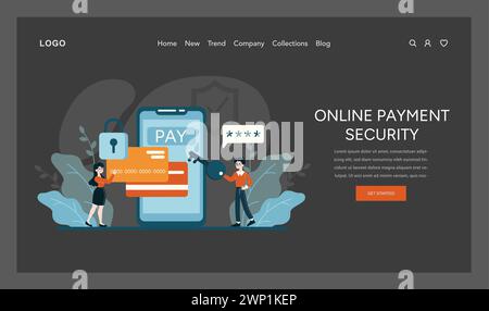 Online Payment Security concept. Illustrates robust cyber protection measures during financial transactions to ensure consumer trust. Flat vector illustration Stock Vector