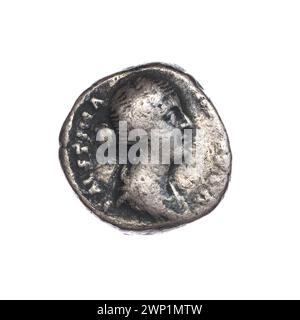 denarius; Faustina M Osza (Ca 130-176; Roman Empress 161-176); 147-161 (147-00-00-161-00-00);Faustina II (Roman Empress - approx. 130-176), Faustina II (Roman Empress - around 130-176) - iconography, Marek Aureliusz (Roman Emperor - 121-180), Spes (Personification), Flowers, Bans, Bans of Empress Stock Photo