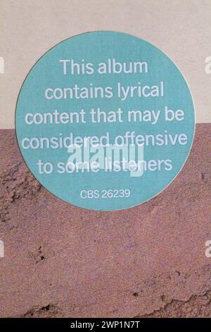 This album contains lyrical content that may be considered offensive to some listeners sticker on Marvin Gaye Dream of a Lifetime vinyl record album Stock Photo