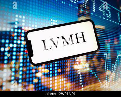 Konskie, Poland. 03rd Jan, 2024. In this photo illustration, LVMH Moet Hennessy Louis Vuitton company logo is seen displayed on a smartphone screen. Credit: SOPA Images Limited/Alamy Live News Stock Photo