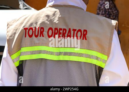 Cartagena, Bolivar, Colombia - 24 January 2024: Person working as a tour operator in the city centre Stock Photo