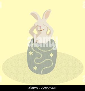 Easter bunny covering his eyes, inside an Easter egg, in pastel colors Stock Vector