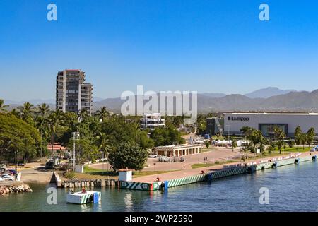 Puerto Vallarta, Jalisco, Mexico - 15 January 2024: Scenic view of the quayside of the cruise terminal in city's harbour. Stock Photo