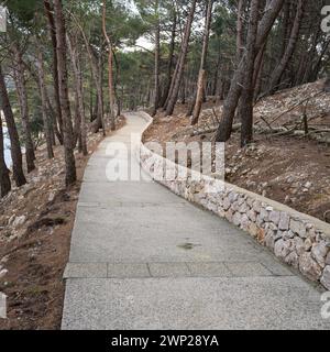 Path near Cres after sunset in springtime, pine trees Cres Croatia Stock Photo