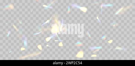 Blurred rainbow refraction overlay effect. Light lens prism effect on transparent background. Holographic reflection, crystal flare leak shadow Stock Vector