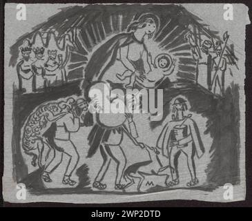 Drawing by Tadeusz Makowski (1924) showing three Highlanders playing ...