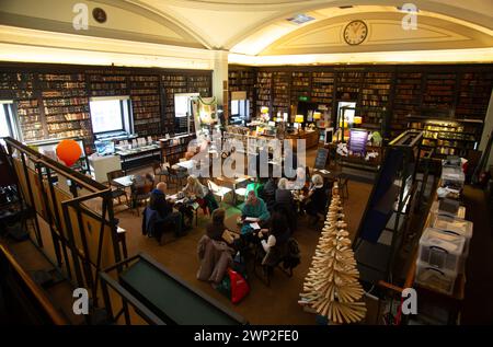 The Portico Library on Mosley Street in Manchester which was founded in 1806 . The library in the heart of Manchester has ambitious redevelopment plan Stock Photo