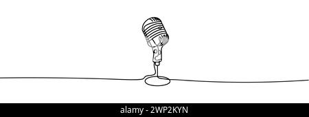 One line drawing vintage retro stage microphone. vector illustration. Stock Vector