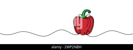 One continuous line drawing whole paprika. Fresh bell pepper concept. Stock Vector
