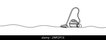 One continuous line drawing of electric vacuum cleaner home appliance. vector illustration. Stock Vector