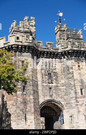 UK, Lancashire, Lancaster castle main gateway. Stock Photo