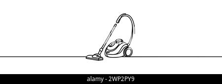 One continuous line drawing of electric vacuum cleaner home appliance. vector illustration. Stock Vector