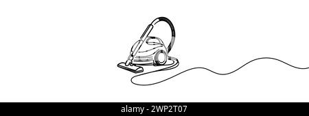 One continuous line drawing of electric vacuum cleaner home appliance. vector illustration. Stock Vector