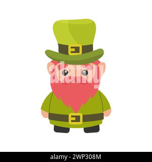 St patrick's day, green gnome, leprechaun with hat . vector illustration on white background for postcard, t-shirt, sticker, vector Stock Vector